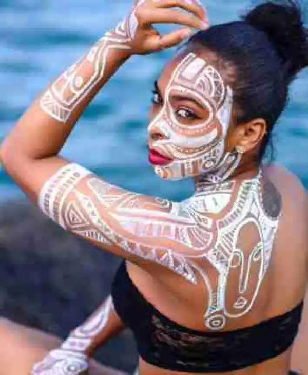 River Goddess! #BBNaija Star, TBoss Goes Topless in Artistic Photo-shoot at the River (Photos)